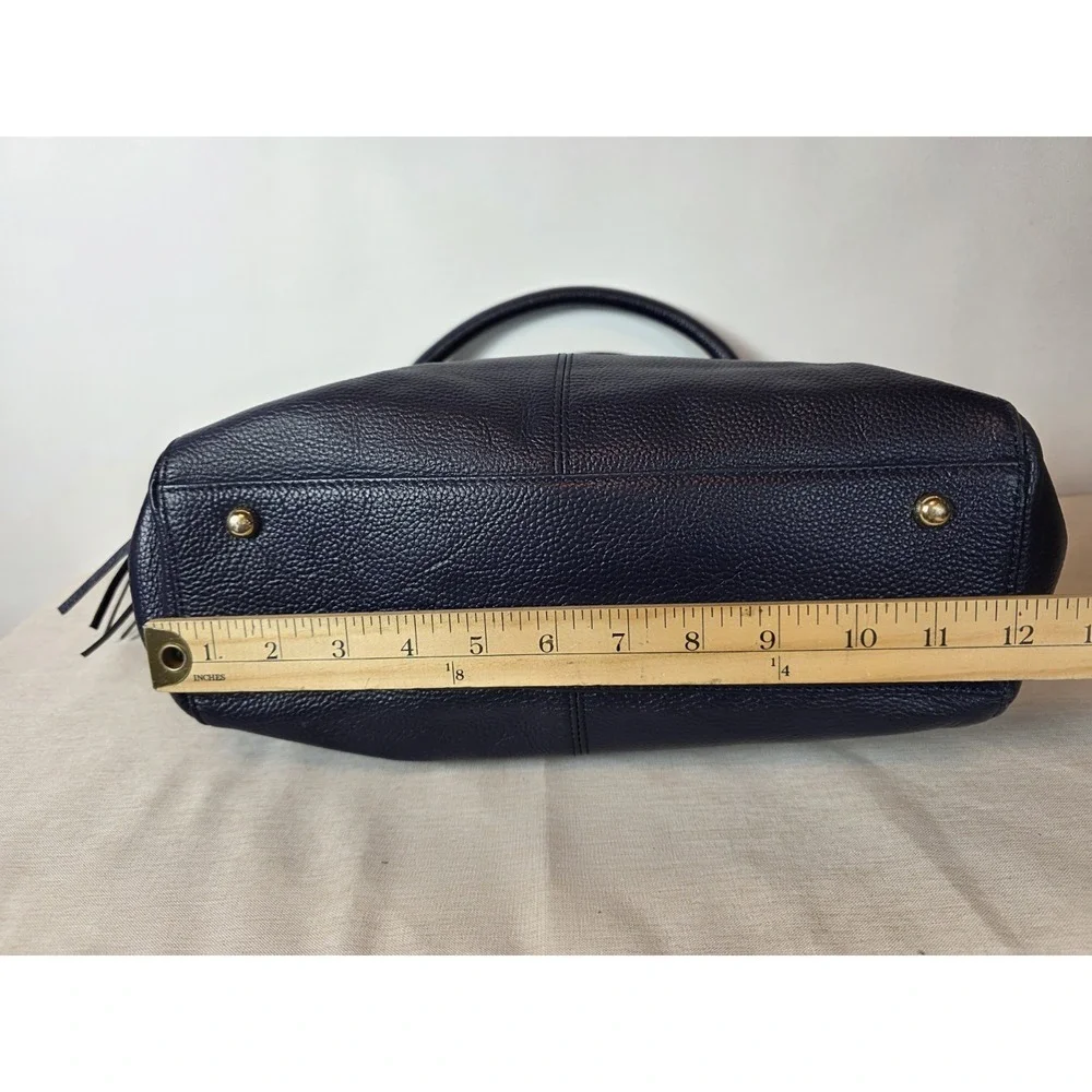 Onna‎ Ehrlich Navy Blue L Satchel Crossbody Pebbled Leather Handbag Classic EUC